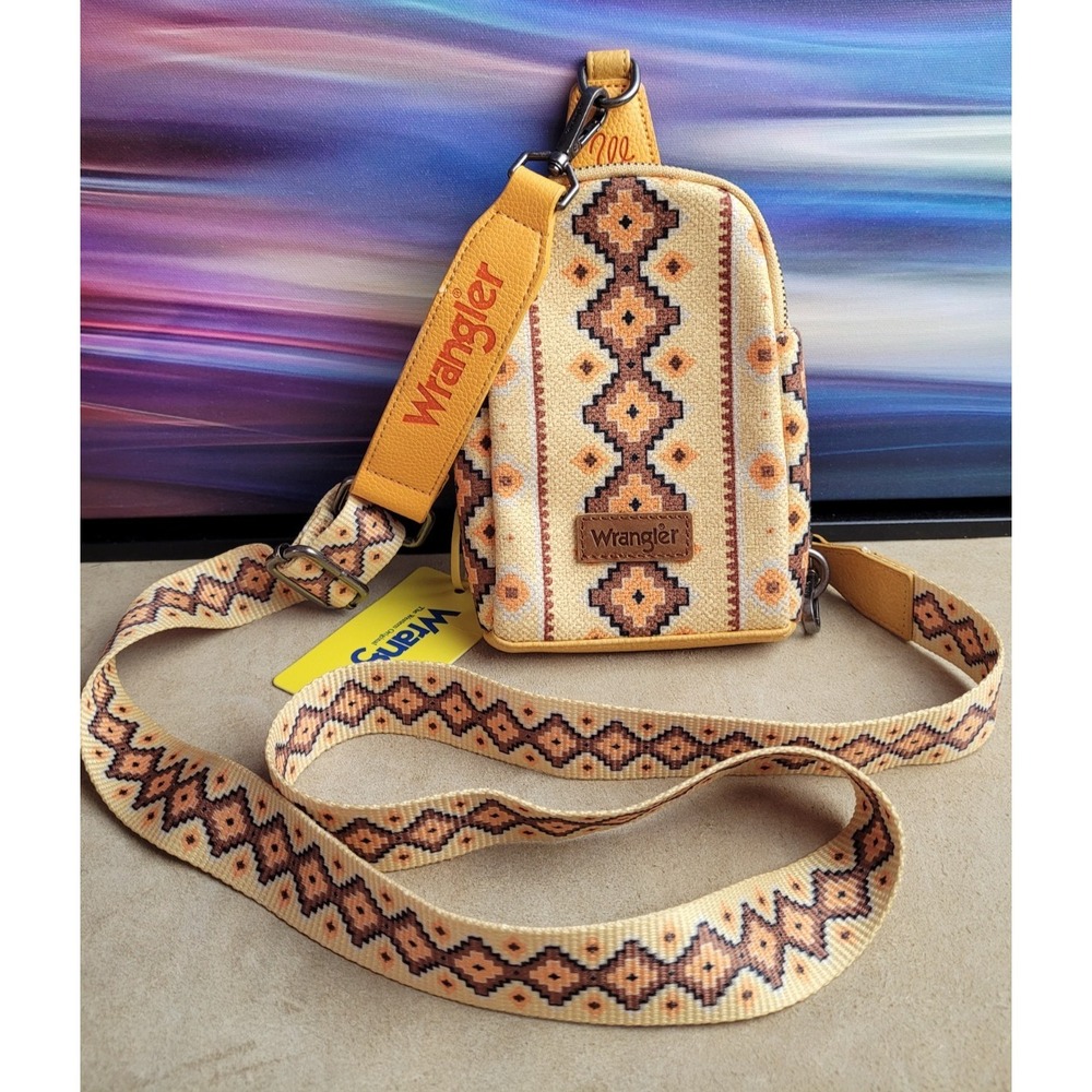 WRANGLER Southwestern Aztec Mini Crossbody Sling Chest Bag - Yellow - NWT